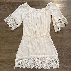 Blue Island White Lace Trim Fairy Boho Festival Dress M